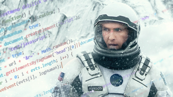 astronaut with coding overlay